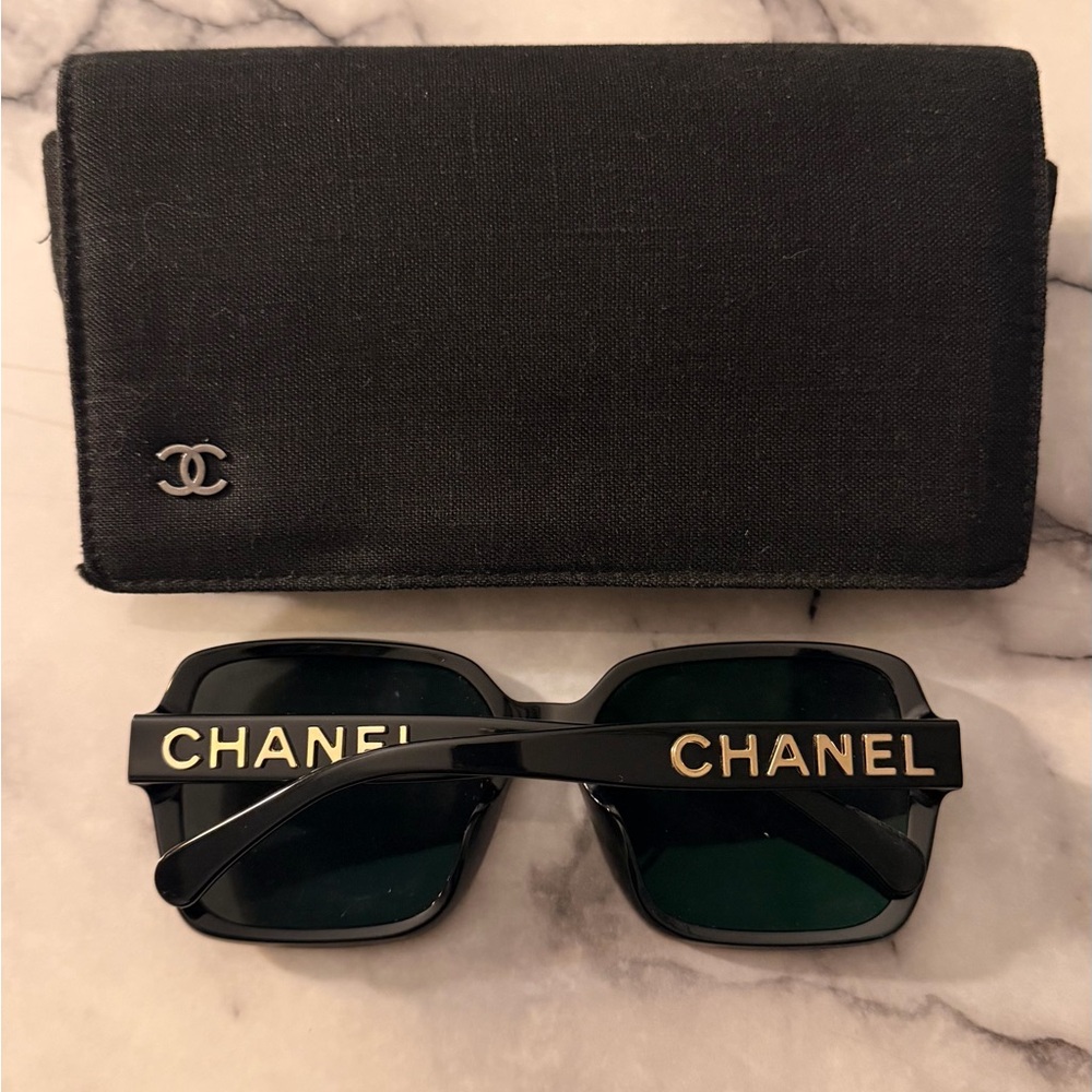 CHANEL Black Sunglasses with Gold Accents
